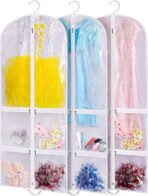 SLEEPING LAMB Clear Garment Bag for Dance Costume Kids 50 Inch Hanging Clothes Cover for Closet Storage With 4 Large Zipper Pockets for Ballet, Theatre, Competitions, 3 Packs, White - Image 2
