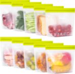 SPLF 10 Pack Stand-Up Reusable Quart Freezer Bags Dishwasher Safe, Extra Thick Leakproof 1 Quart Food Storage Bags, BPA Free Bags for Meal Prep, Sandwich, Snack, Fridge Organization - Image 2