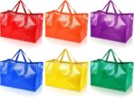 Shappy 6 Pieces Extra Large Reusable Shopping Grocery Bags with Handles Colorful Woven Plastic Waterproof Tote Bags - Image 2