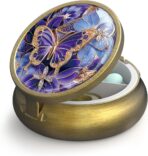 Small Pill Case Pill Box with Mirror Retro 3 Compartment Pill Holder for Purse or Pocket Bronze Portable Medicine Vitamin Container Fish Oil and Supplement Storage BPA-Free(Purple Butterfly) - Image 2