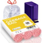 Small Trash-Bags-Bathroom 4 Gallon Drawstring Garbage-Bag - Kitchen Bedroom Car Size Unscented Clear White 90 Count Recycle Plastic Tall Liners for Office Outdoor Garden Waste Basket Can Heihaily - Image 2