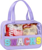 Snack Bag for Travel - Chenille Letter Clear Makeup Bag, Large Preppy Patch Snack Cosmetic Bag with Handle and Zipper, Cute Makeup Pouch Nylon&PVC Waterproof Toiletry Organizer Storage for Women Girls - Image 2