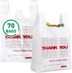 Soeos 70 Count Thank You Plastic Bags (11.5" x 6.5" x 21") Reusable White Shopping Bag with Handles for Grocery, Convenience Store, Restaurant, Supermarket, To Go & Takeout (Made in US) - Image 2