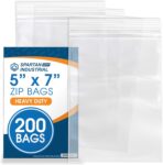 Spartan Industrial - 200 Count - 5” X 7” (4 Mil Heavy Duty) Thick Durable Clear Plastic Reclosable Zip Poly Bags with Resealable Lock Seal Zipper - Image 2