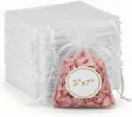Sukh 100pcs Organza Bags 5''x7'' - White Sheer Mesh Drawstring Bags for Jewelry, Soap, Fruits, Candy, Small Gift Bags for Weddings, Valentine's Day, Mother's Day, Halloween, Thanksgiving, Christmas - Image 2