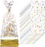 Sweetude 100 Pcs Wildflower Party Cellophane Treat Bags Floral Candy Plastic Clear Goody Bags Flat Bottom Gift supplies for Baby Shower Bridal Shower Birthday Wedding Party Favors,11 x 5 - Image 2