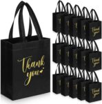 Sweetude 30 Pcs Thank You Gift Bags with Handles Bulk Reusable Goodie Bag Non Woven Foldable Handbag for Christmas Wedding Bridesmaid Gifts(10 x 8 x 4 Inch,Black) - Image 2