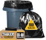 Tasker 55-60 Gallon Trash Bags Heavy Duty, (Value Pack 100 Bags w/Ties) Large Black Outdoor Trash Bags, Extra Large Trash Can Liners, 60 Gal, 55 Gal, 50 Gallon Trash Can Liner Capacity - Image 2