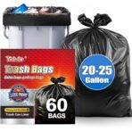 Teivio Black Trash Bags 20-25 Gallon 60 Count | Large Multipurpose | Fit 18,20,21,23,25 gallon Garbage Bin Liner | Kitchen | Lawn And Leaf Bags Outdoor Yard Waste Bag | Workshops Trash - Image 2