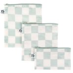 Tiny Twinkle Reusable Snack Bags for Kids – 3 Pack Snack Pouches & Sandwich Bag for Toddlers – Machine Washable, Mess-Proof for Lunch & Travel (Sage Checkers) - Image 2