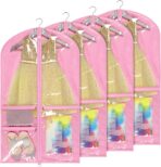 Univivi Dance Costume Bags Garment Bag 40 Inch Hanging Clothes for Dance Competitions, with 3 Medium Clear Zipper Pockets for Dance Costumes, Closet Storage (Pink) - 4 Pack - Image 2