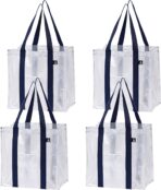 VENO 4 Pack Reusable Grocery Bags, Heavy-Duty Shopping Bags with Handles, Bags for Shopping Cart with Hard Bottom to Stand Upright, Foldable, Multi-Purpose(Clear, 4 Pack) - Image 2