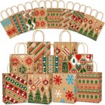 Vellibring 24pcs Christmas Kraft Gift Bags,Xmas Paper Bags with Handle Goody Bags Medium Xmas Assorted Paper Christmas Prints Bags for Holiday Party Decor Favors Supplies - Image 2