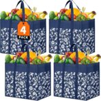 WOWBOX Reusable Grocery Bags Foldable Tote Bags Bulk with Reinforced Handles Shopping Bags for Groceries Heavy Duty Kitchen Reusable Grocery Bags with Waterproof Coating 4-Pack, Blue - Image 2