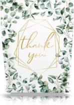 Whaline Thank You Merchandise Bag with Die Cut Handle Plastic Greenery Leaves Theme Boutique Bags 12 x 16 Inch Bulk Thank You Gift Bags for Wedding Birthday Baby Shower Party Shopping Retail 50 Pack - Image 2