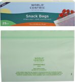 World Centric Compostable Resealable Snack Bags, 7" x 4" (Pack of 25), Made from Plants and Minerals, Sustainable, Heat Resistant, Perfect for Lunches & Snacks, PFAS Free - Image 2