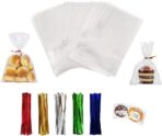XLSFPY 100PCS Clear Cellophane Bags, 5x7 Small Treat Bags with Ties, Cake Pop Bags, Candy Bags, Goodie Bags, Rice Crispy Treat Bags, Clear Bags for Favors Birthday Party (5'' x 7'') - Image 2