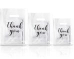 Yeaqee 200 Pcs Clear Thank You Merchandise Bags with Die Cut Handles Plastic Shopping Reusable Retail Thank You Gift Bags Bulk 3 Sizes for Small Business Goodie Trade Boutique Clothes Party Favors - Image 2