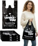 YoYoRain Reusable LDPE Shopping Bags with Handles 12x7x23, 2.25 Mil Thick, Black, 50 Count - Image 2
