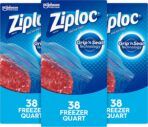 Ziploc Freezer Bags with New Grip 'n Seal Technology, Quart, 38 Count, Pack of 3 (114 Total Bags) - Image 2