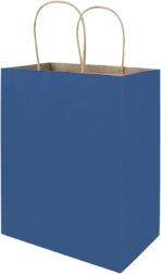 bagmad 50 Pack 8x4.75x10 Inch Medium Blue Kraft Paper Bags with Handles Bulk, Gift Bags, Craft Grocery Shopping Retail Party Favors Wedding Business Sacks (Blue, 50pcs) - Image 2