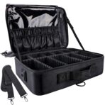 gzcz Large Capacity Travel Makeup Train Case,Professional Cosmetic Bags for Women,Portable Makeup Brush Bag Organizer Storage with Adjustable Dividers and Shoulder Strap - Image 2