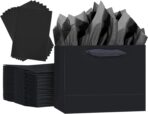 qiqee 5PCS Black Gift Bags with Ribbon Handles 9.6"x7.9"x4.3" Medium Size Gift Bags (10PCS Tissue Paper included, Medium Wide) - Image 2
