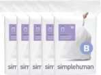 simplehuman Code B 150 Count, Dispenser Packs Custom Fit Liners, Drawstring Trash Bags, 6 Liter / 1.6 Gallon, White - Image 2