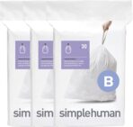 simplehuman Code B 90 Count, Dispenser Pack Custom Fit Liners, Drawstring Trash Bags, 6 Liter / 1.6 Gallon, White - Image 2