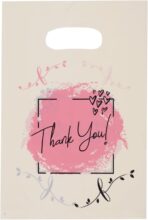 ysmile Thank You Plastic Shopping Bag with Handle Poly Die Cut Plastic Merchandise Bag for Retail Small Business 7.8"x11.8" 100 ct - Beige - Image 2