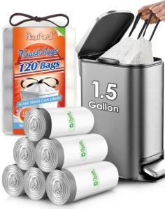 1.5 Gallon 120 Counts Mini Strong Drawstring Trash Bags Garbage Bags by RayPard, Small Plastic Bags fit 4.5-6L Trash Can for Home Office Kitchen Bathroom Bedroom, White Waste Basket Liners - Image 2