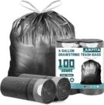 100 Count Small Trash Bags, JUKFITA 4 Gallon Trash Bags Drawstring, Black Small Garbage Bags for Bathroom Kitchen Office Bedroom, Unscented - Image 2