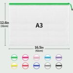JARLINK A3 (16.5x12.6 in, 12 Pcs) Mesh Zipper Pouch, 12 Colors Extra Large Zipper Bags, Waterproof File Pouches for Office Supplies, Puzzles, Board Game, School, Travel Accessories & Craft Projects - Image 3