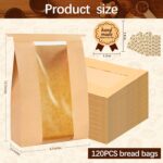 120 Pcs Bread Bags for Homemade Bread Sourdough,Large Kraft Paper Storage Bags with Window and Tin Tie Tab Lock,120 Sealing Stickers(13.7x8.3x3.7 In) (120) - Image 3