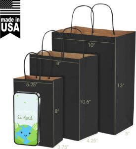 MESHA Black Gift Bags 5.25x3.75x8 Inch 50 Pack Small Black Paper Bags with Handles Bulk for Small Business Birthday Wedding Party Favor - Image 3