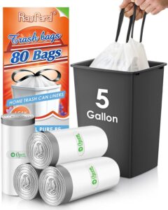 5 Gallon 80 Counts Strong Drawstring Trash Bags Garbage Bags by RayPard, Small Plastic Bags, Trash Can Liners for Home Office Kitchen Bathroom Bedroom, White Waste Basket Liners (White) - Image 2