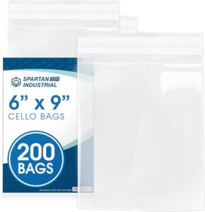 6" X 9" Self-Sealing Cellophane Bags (200 Count) Clear Resealable Cello Bags for Cards, Photos, Cookies, Retail Packaging - Reinforced Sides - Spartan Industrial - Image 2
