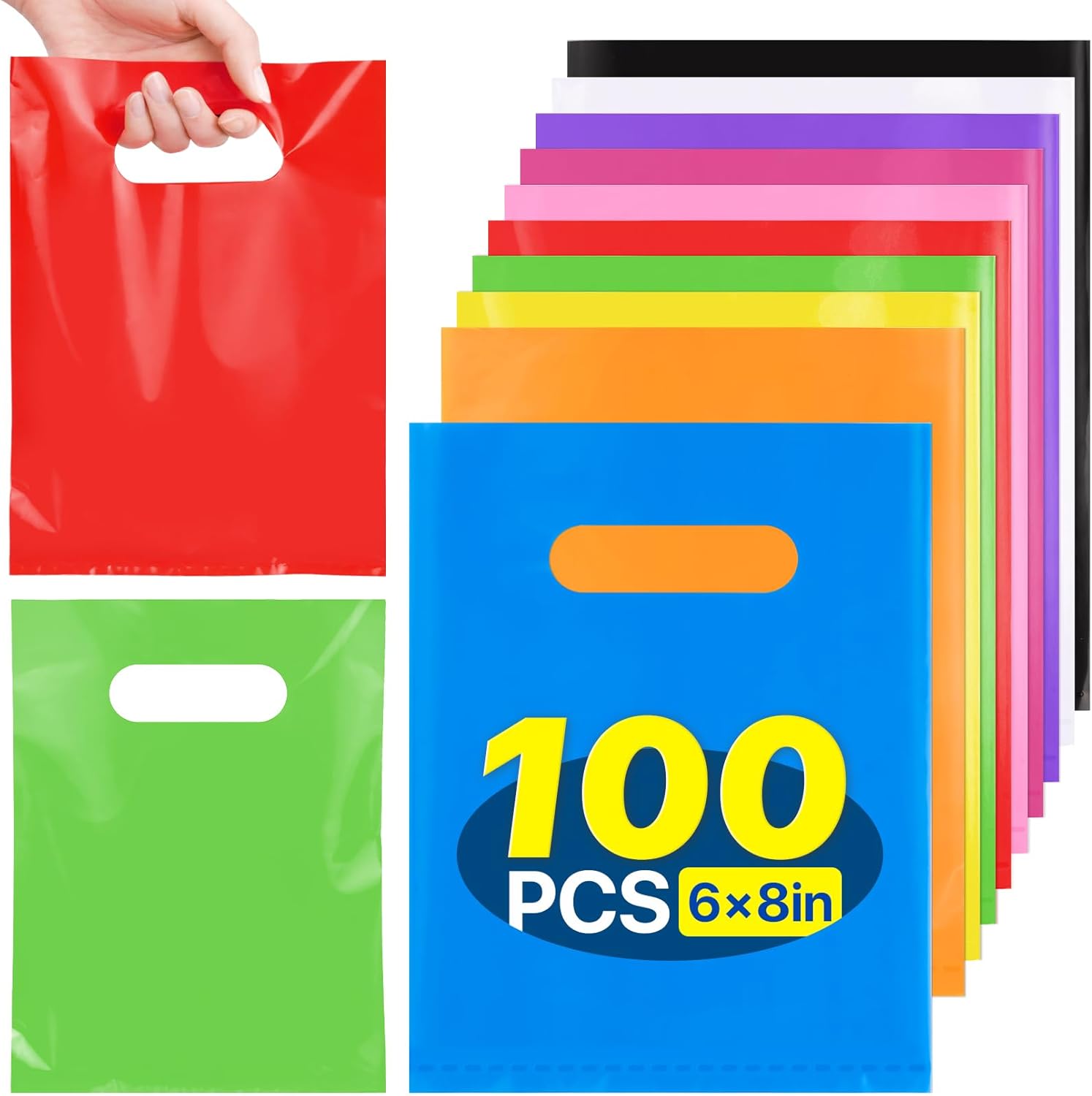 ANZNKU 100 Pcs Multicolor Party Favor Small Gift Bags with Handle for Easter Candy Treat Craft, Portable Goodie Bag for Kids Birthday Party, Reusable Gift Bag Bulk for Small Business(5.9x7.9 inch) - Image 2