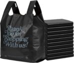 ASSUREPAK Black 'Thank You' HDPE T-Shirt Bags with Handles - 100 Bags – 1/5 BBL Size 13"x10"x23" – 21 Microns – Thank You Shopping Bags for Retail, Takeout, Restaurant Supplies - Image 2