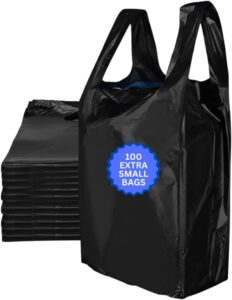 ASSUREPAK Extra Small Duty Black Unprinted HDPE T-Shirt Plastic Bags for Retail, Groceries, Merchandise, Convenience Store, Supermarket, Restaurant - 4"x3"x10" - 100 Bags - 12 microns - Black - Image 2
