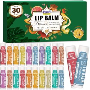 AZEN 30 Pack Lip Balm, Natural Lip Balm Bulk, Lip Care Product, Moisturizing Lip Balms for dry cracked lips, Valentines Gifts Easter Basket Stuffers - 10 Flavors - Image 2