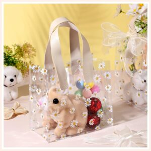 BBTO 16 Pcs Clear Plastic Gift Bags with Handle Transparent Reusable PVC Bags with Fishtail Ribbon for Bridal Party Baby Shower Wedding Shopping, 7.87 x 3.94 x 7.09''(Beige) - Image 2