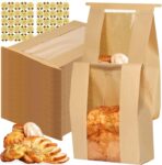 Bread Bags with Tin Tie Tab Lock, 70 Pack Large Kraft Paper Sour Dough Bag for Homemade Bread Sourdough Bags 14" x 8.3" x 3.5" for Treat Packaging Storage Gift Giving with 75 Pcs Seal Sticker - Image 2