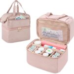 Damero Double Layers Pill Bottle Organizer Empty, Lockable Medicine Storage Bag Medication Travel Bag with 4 Customized Dividers for Prescription Bottles, Medical Supplements,Misty Rose - Image 2