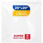 Extra Large 20" x 20" Reclosable Poly Zip Seal Lock Bags, 8 Mil Thickness, Pack of 5 Clear Resealable Bags with Extra Durability, Waterproof Heavy-Duty - Image 2