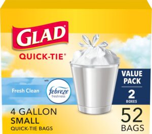 Glad OdorShield Small Quick-Tie Trash Bags, Fresh Clean Scent, 4 Gallon, 52 Ct (Package May Vary) - Image 2