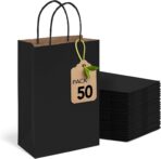 MESHA Black Gift Bags 5.25x3.75x8 Inch 50 Pack Small Black Paper Bags with Handles Bulk for Small Business Birthday Wedding Party Favor - Image 2