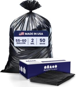 Plasticplace 55-60 Gallon Trash Bags │ 2.0 Mil │ Black Heavy Duty Garbage Can Liners │ 36” x 58” ,50 Count, Black (Pack of 1) - Image 2