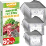 Reusable Aluminum Foil Food Storage Bags, Resealable Vacuum Ziplock Freezer Bags, Stand Up Sealable Bags with Label for Vegetable Fruit Meat, 60PCS 3 Sizes | Keep Freshness - Image 2